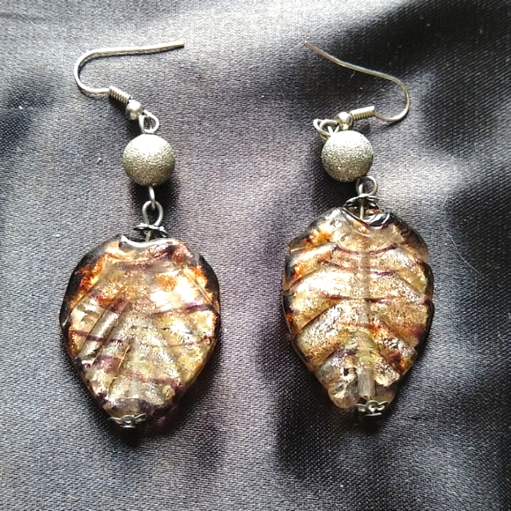 Silver and Bronze Shimmer Glass Earrings